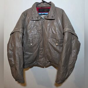 80s Cropped Down Filled Leather Puffer Jacket / Removeable Sleeves / Size 42